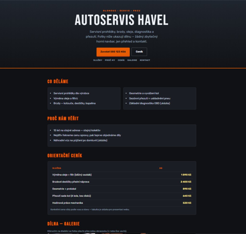 Ukázka webu autoservis