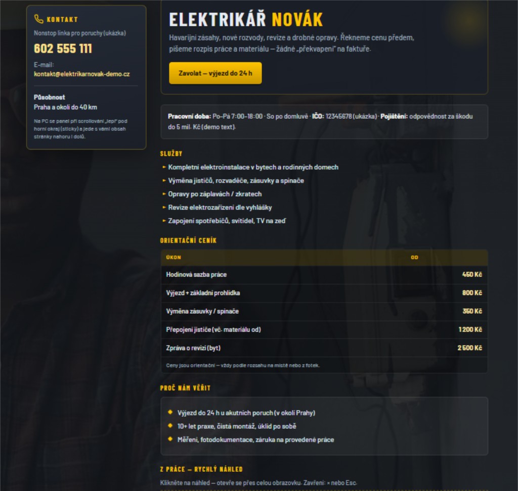 Ukázka webu elektrikář