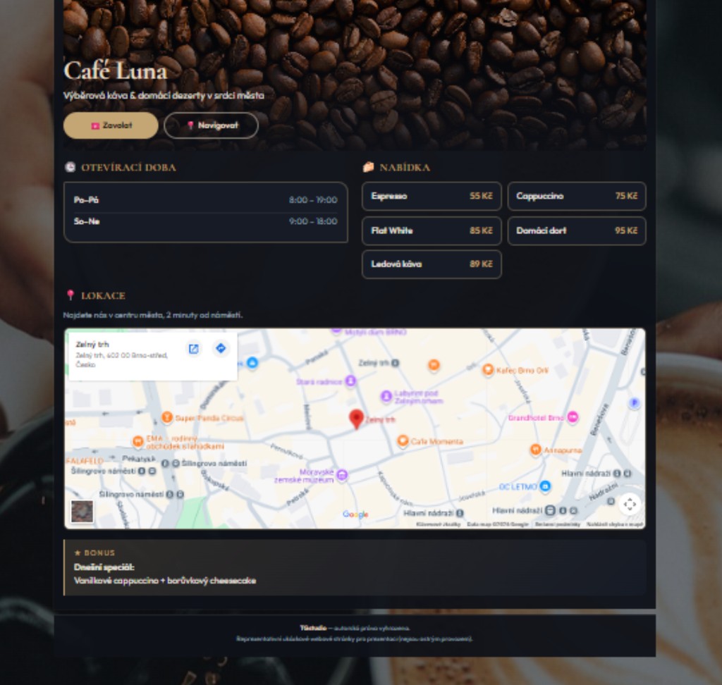 Ukázka webu kavárna Café Luna