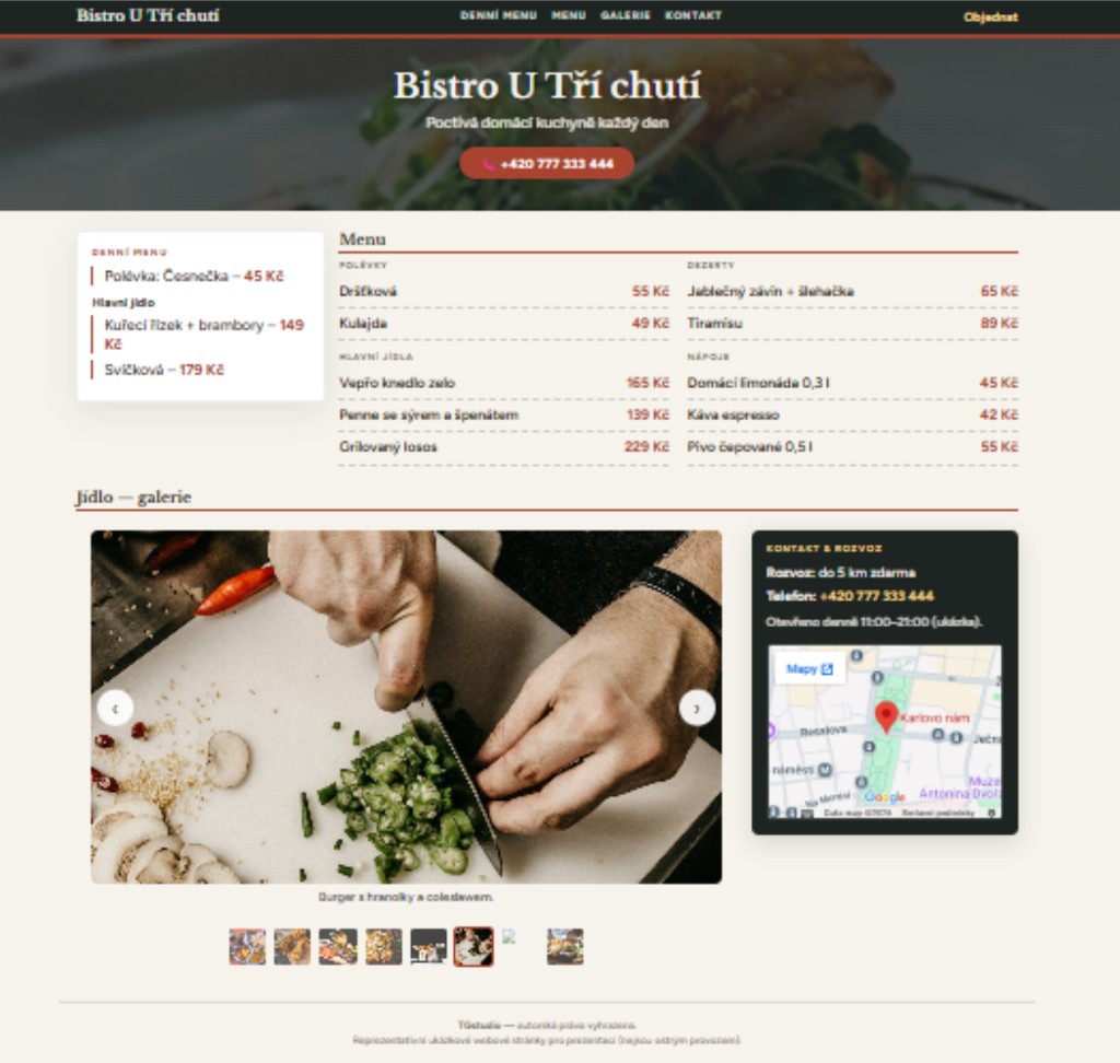 Ukázka webu restaurace Bistro